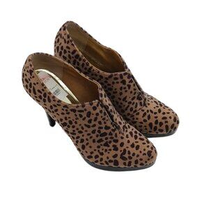 Style & Co Womens 9.5 Leopard Print Booties Heels Ankle Zip Suede Look Shoe